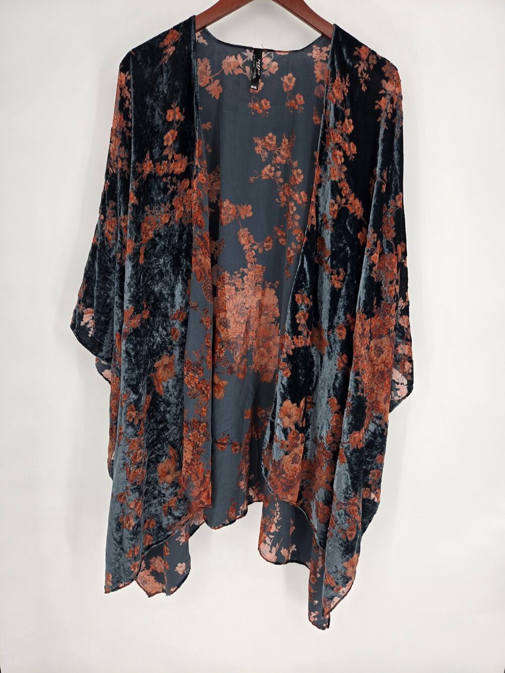 Torrid Blue Brown Floral Velvet Poncho One Size